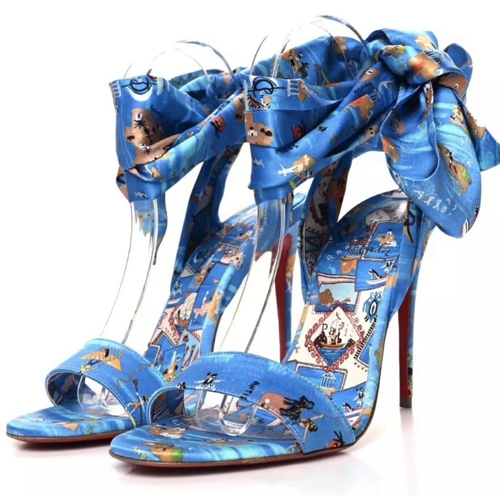 NWB Christian Louboutin Sandale Du Desert Greekaba Blue Heeled Sandals Size 6 - Picture 2 of 12